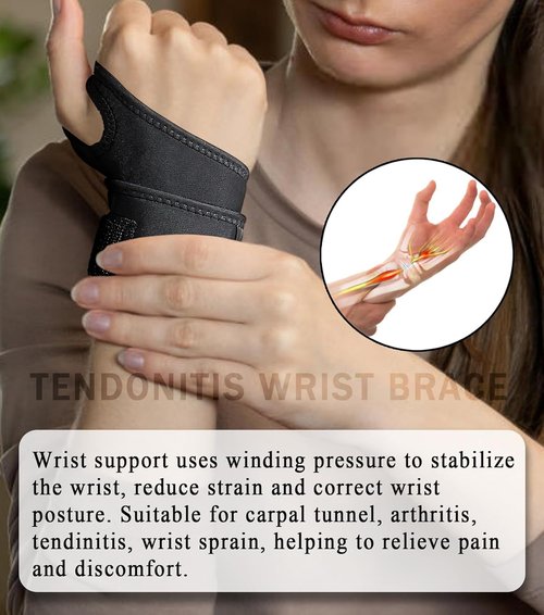1Pair TFCC Wrist Brace with 1Pair Wristbands, Wrist Support for Tendonitis, Strain, Pain Relief, Adjustable Wrist Wrap for Sports, Tennis, Golf, Weightlifting (Black)