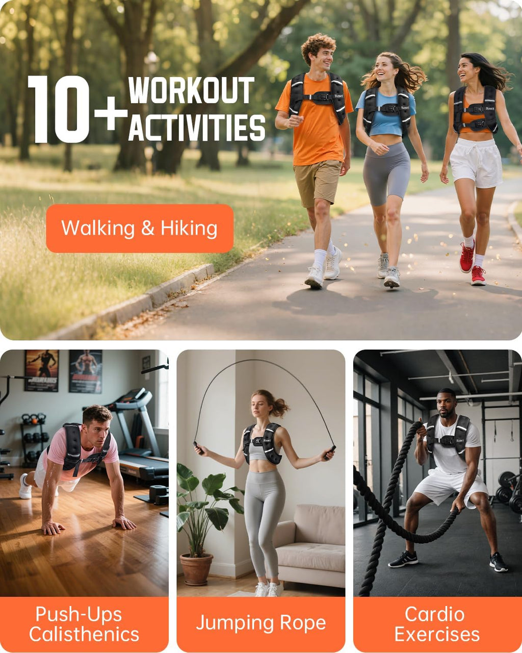 Renoj Weighted Vest - Adjustable Weights for Walking & Training | Reflective Strips & Storage Pocket