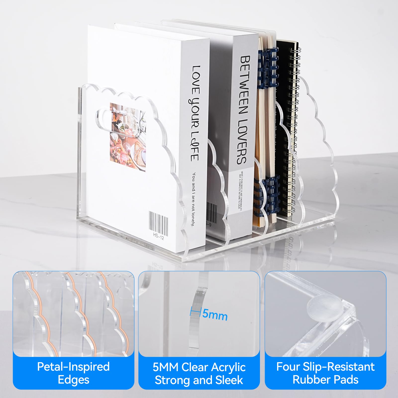 Adevar Clear Acrylic Magazine File Holder 4 Vertical Magazine File Organizer Binder Book Holder for Desk Acrylic Desk Organizer Clear Office Racks & Displays for Office Home Classroom
