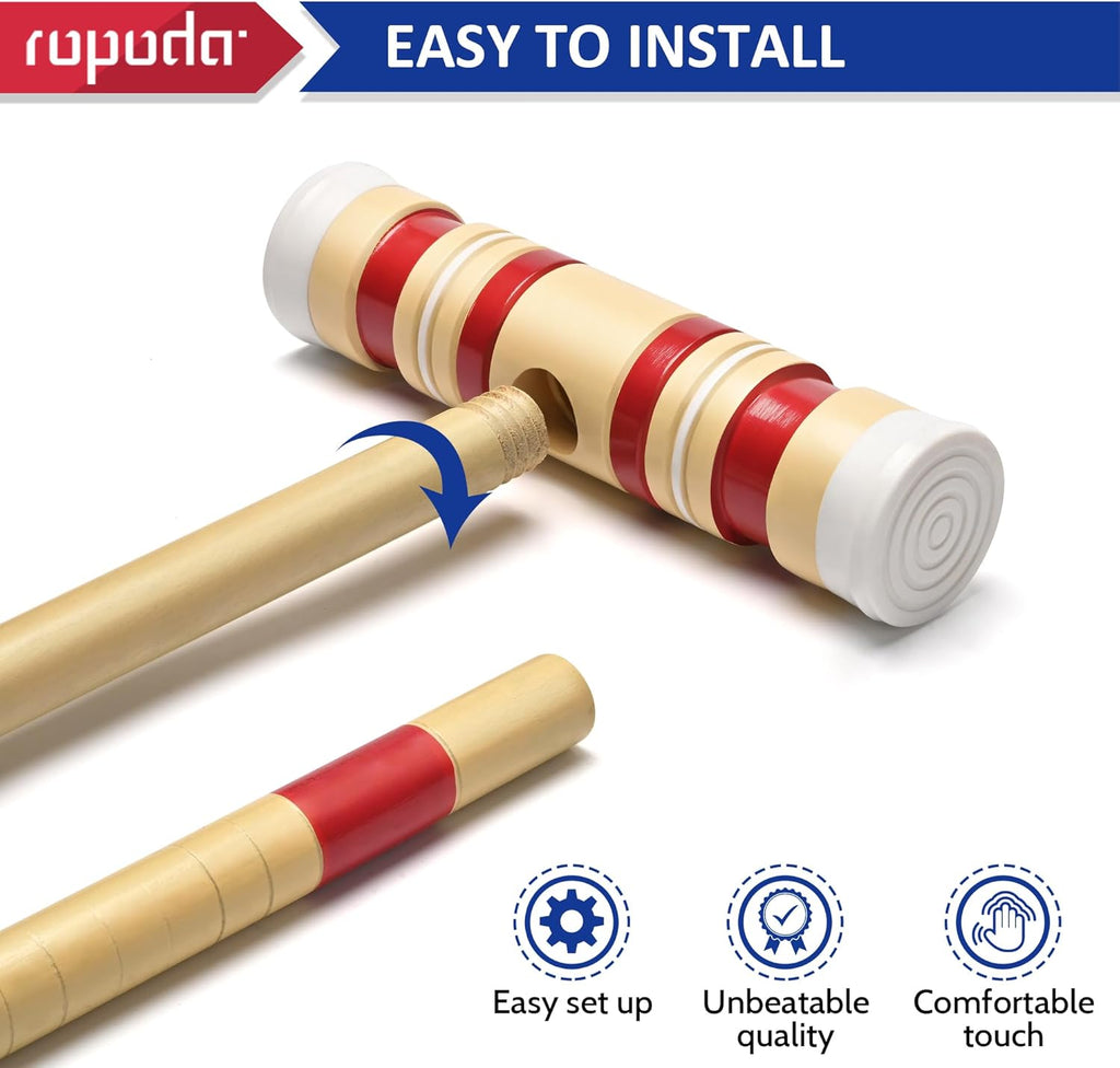 Ropoda 35-Inch Croquet Set - Updated Six-Player Design with Wooden Mallets & Colorful Balls | Ideal for Lawn, Backyard & Park Fun