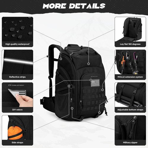 Maelstrom Tactical Backpack - Water Resistant 40L Military Backpack for Hiking & Camping | Black