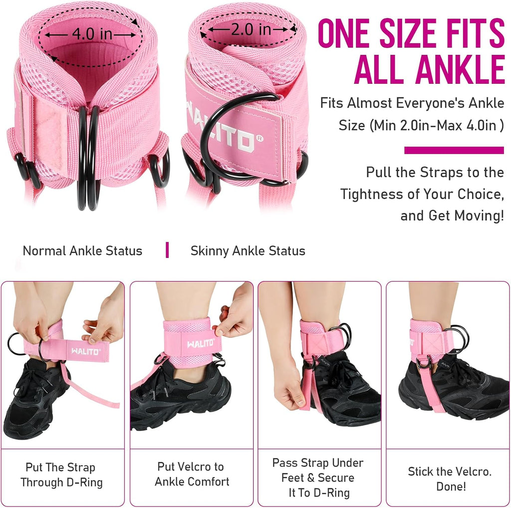 WALITO Gym Ankle Straps - Glute Kickback Cuffs for Women | Cable Machine Accessories for Lower Body Workouts