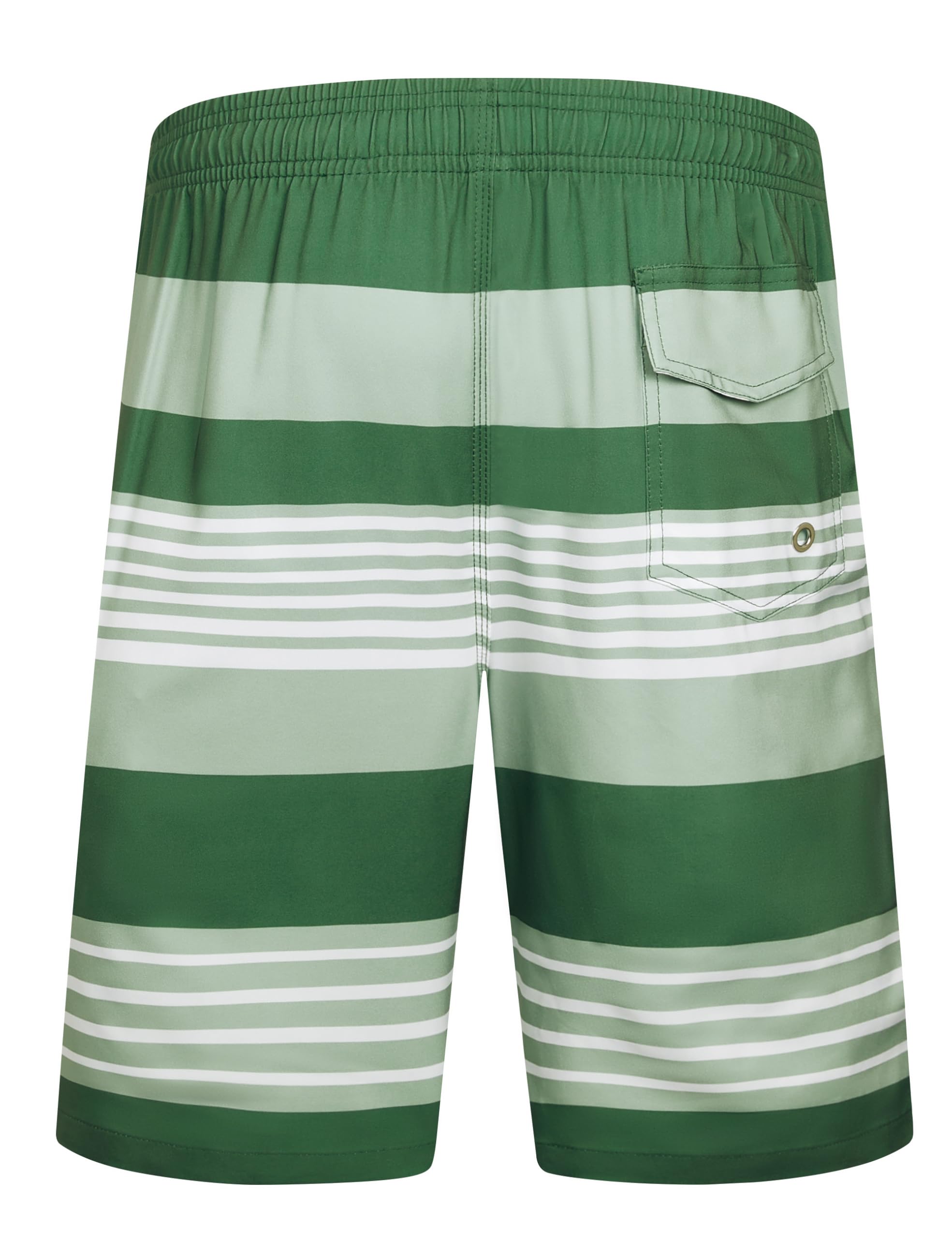 ELETOP Men's Swim Trunks Quick Dry Bathing Suit Swimming Board Shorts Mesh Lining Beach Swimwear Stripe Green White XL
