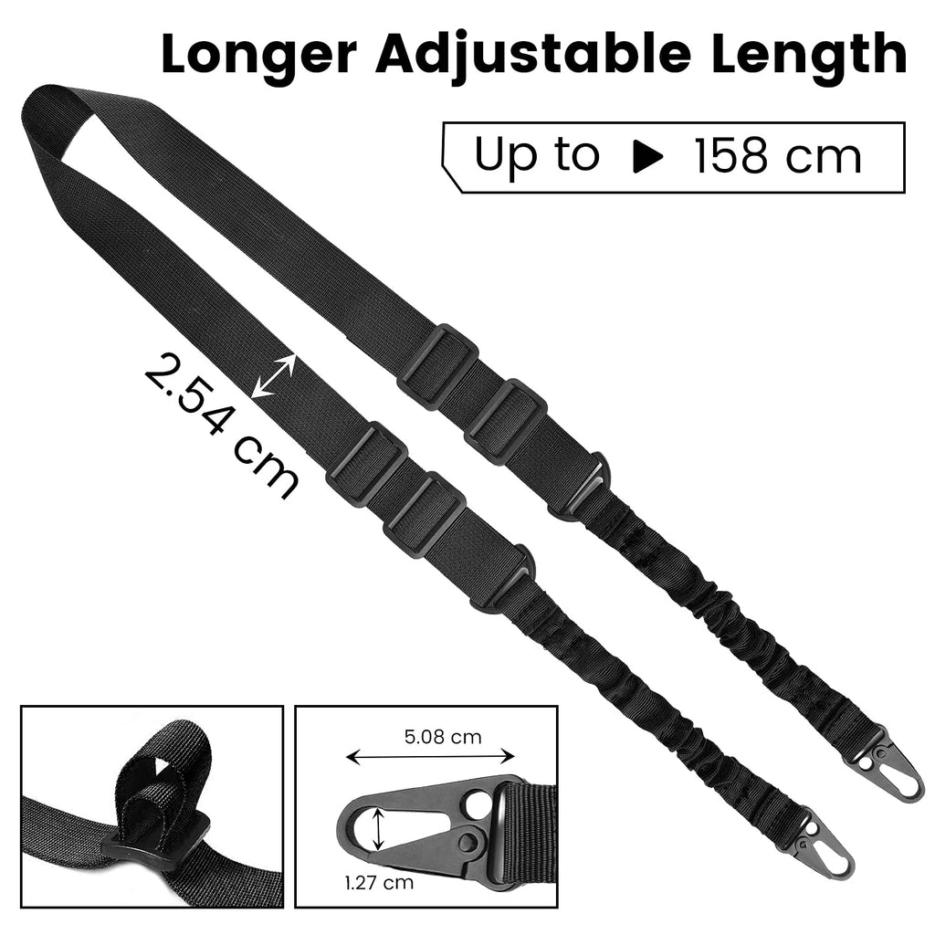 CVLIFE Two Points Sling with Length Adjuster Traditional Sling with Metal Hook for Outdoors Black 2 Pack