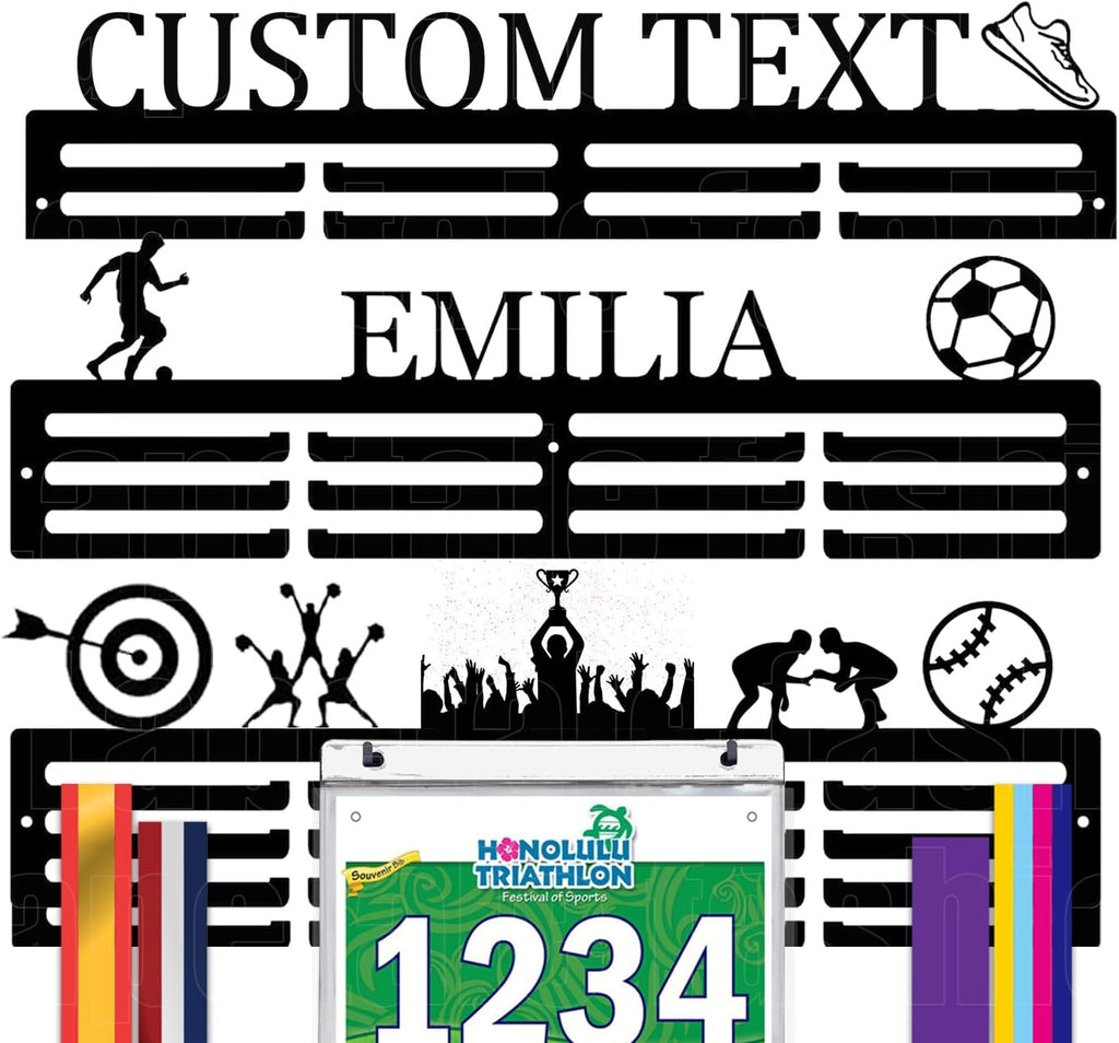 Skiennix Personalized Medal Holder - Custom Name Display Rack for 63 Awards Ribbons | Wall-Mounted Metal Hanger for Athletes