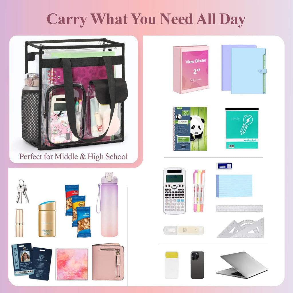 PACKISM Clear Tote Bag - Heavy Duty Transparent PVC School Bag for Girls | Large Size