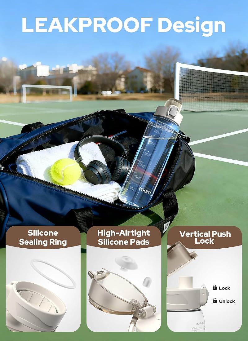 Opard Zip Bottle 32oz - BPA Free Tritan Water Bottle with One-Hand Slide Lock, Dishwasher Safe