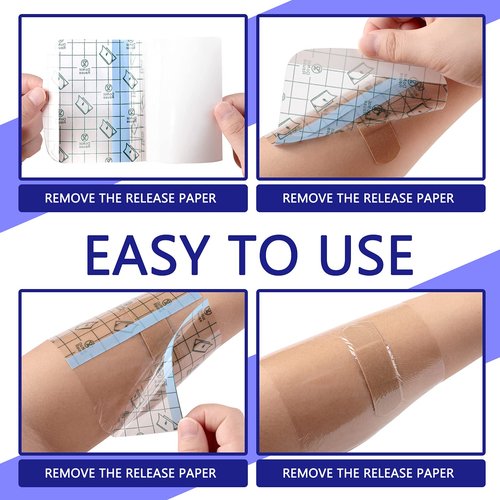 Nuanchu 100 Pieces Stretch Adhesive Bandages Large Waterproof Adhesive Dressing Bandages Transparent Protective Dressing Tape Film for Body Health(Square Style)