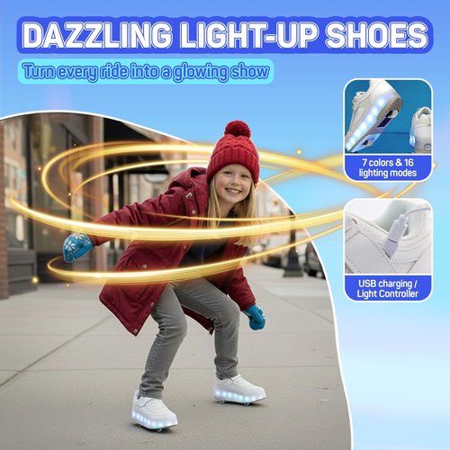 Yogeeft Kids Shoes with Wheels - 4-in-1 Light-Up Roller Skate Shoes with USB Rechargeable Breathable Sneakers for Christmas Birthday Party Gift