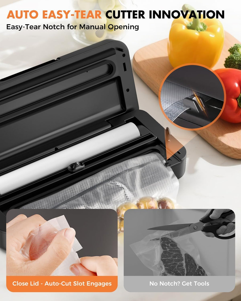 Regine Switzerland Vacuum Sealer - 135W Fast-Sealing Food Saver with Easy Tear Cutter & Built-in Bag Storage