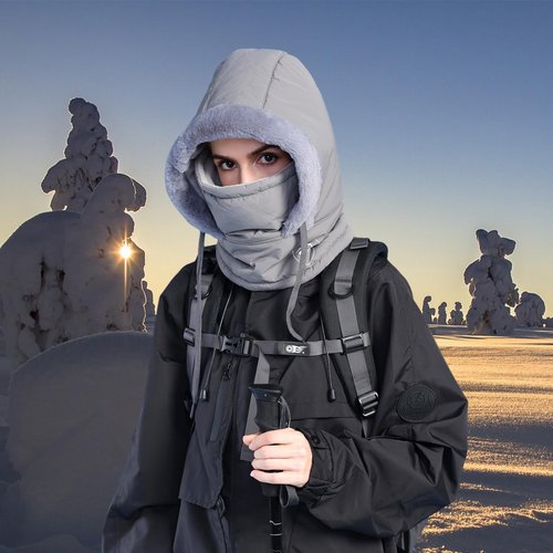 HUAMULAN Women Winter Hooded Scarf Hats Waterproof One Piece Balaclavas Men Slouchy Fleece Face Shield Mask Warm Earmuff Ski Snow Hat Cold Weather Waterproof
