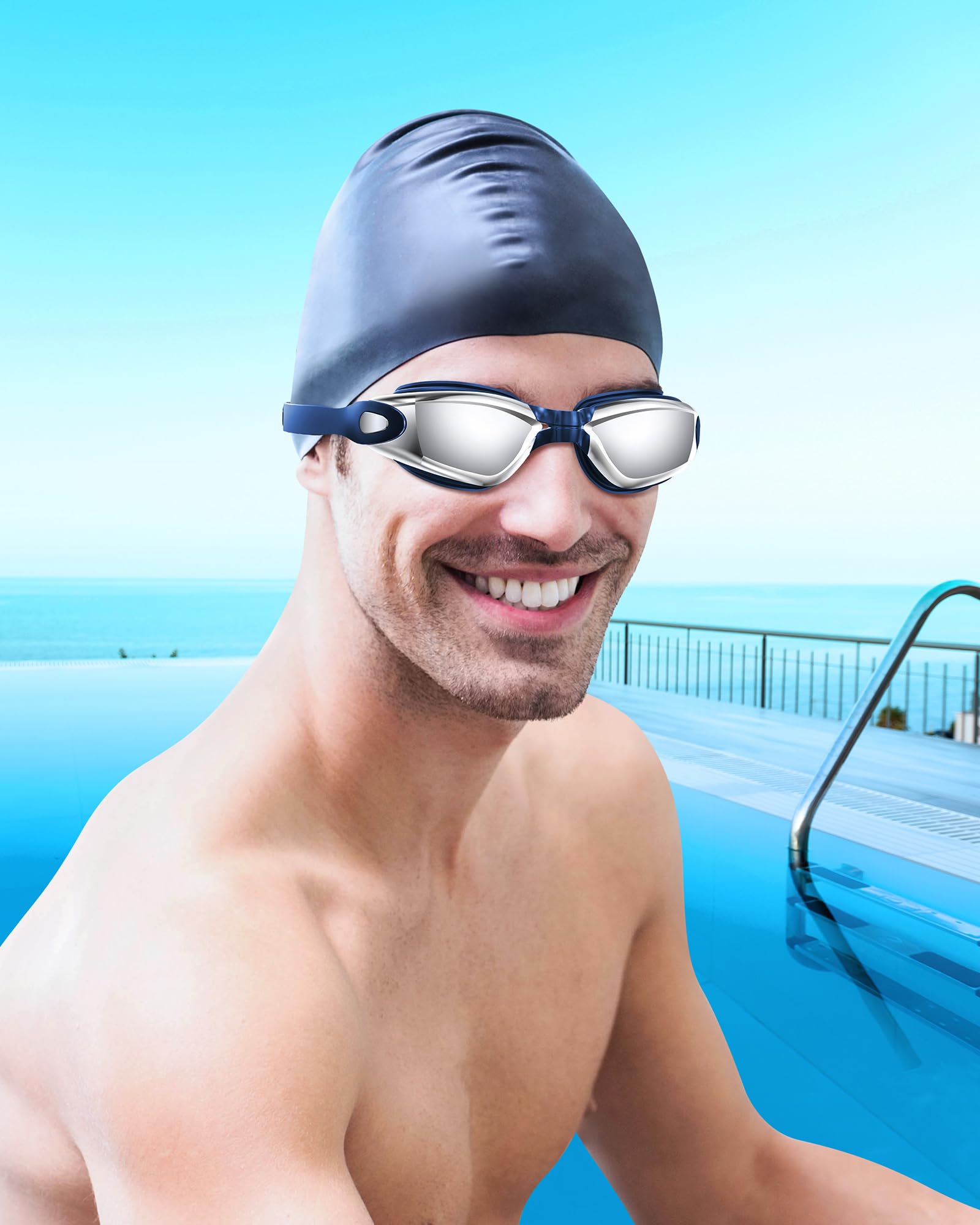 Aegend Swim Goggles 2-Pack, No Leaking Anti-Fog UV Protection Mirrored Swim Glasses for Adult Men Women, Wide View Outdoor