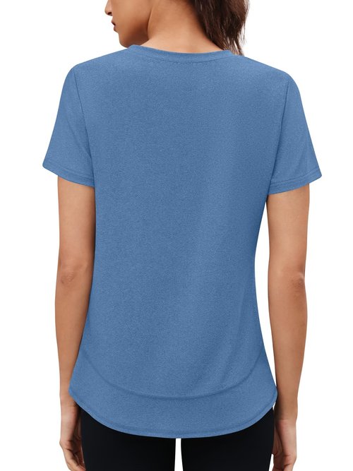 3rd hill Womens Workout Tops Short Sleeve Crewneck Sports Yoga Running Shirts Quick Dry Outfits Blue XL