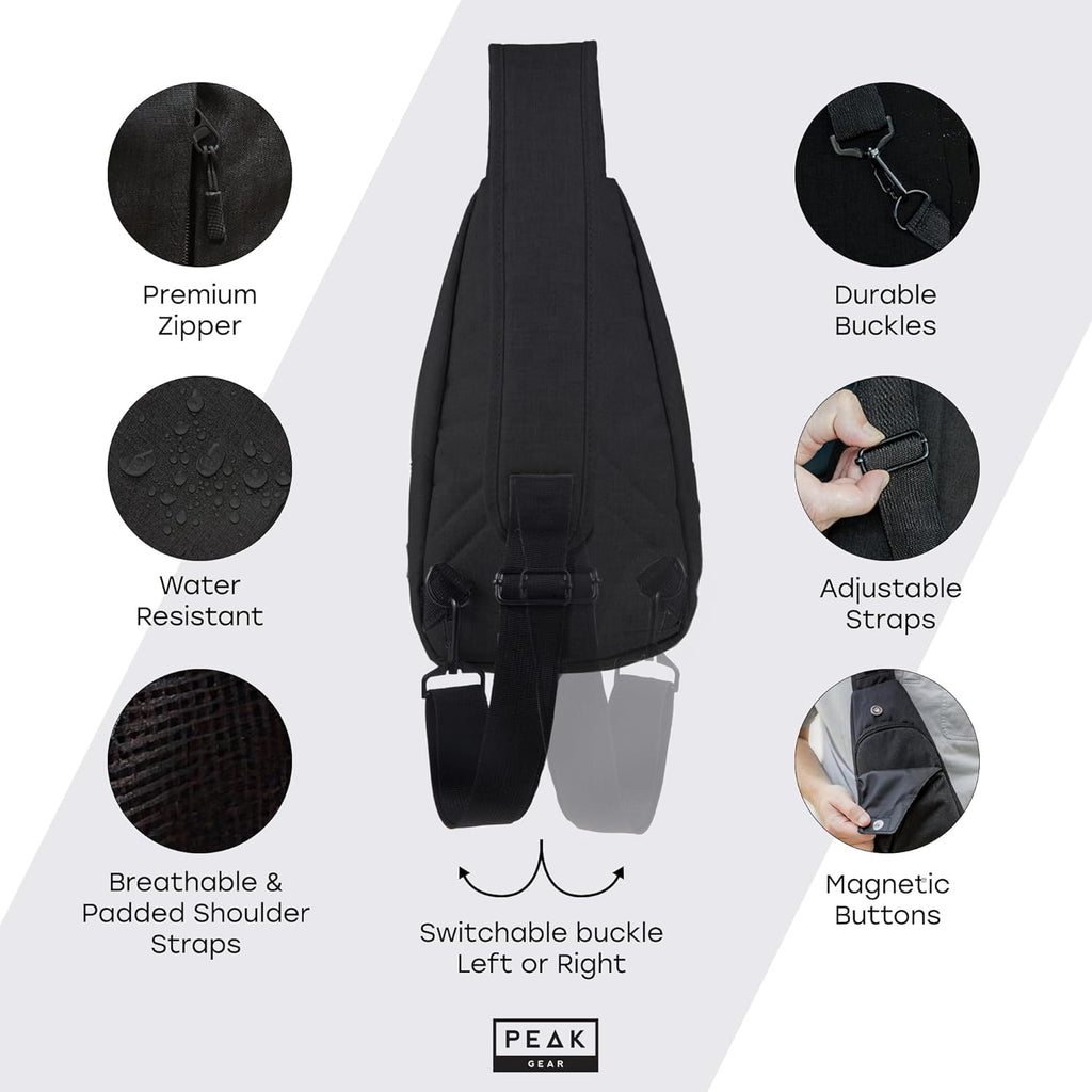 Peak Gear Travel Sling Bag - Compact Crossbody Design | Lightweight & Convenient | Lifetime ID Tag Included