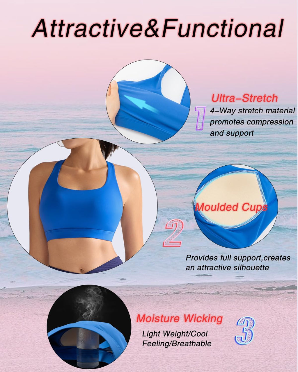 RUNNING GIRL High Support Sports Bra for Women - Molded Cup Racerback Design for Ultimate Comfort
