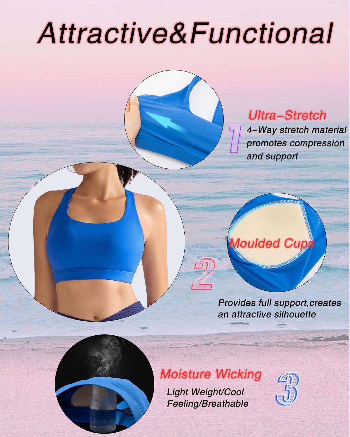 RUNNING GIRL High Support Sports Bra for Women - Molded Cup Racerback Design for Ultimate Comfort