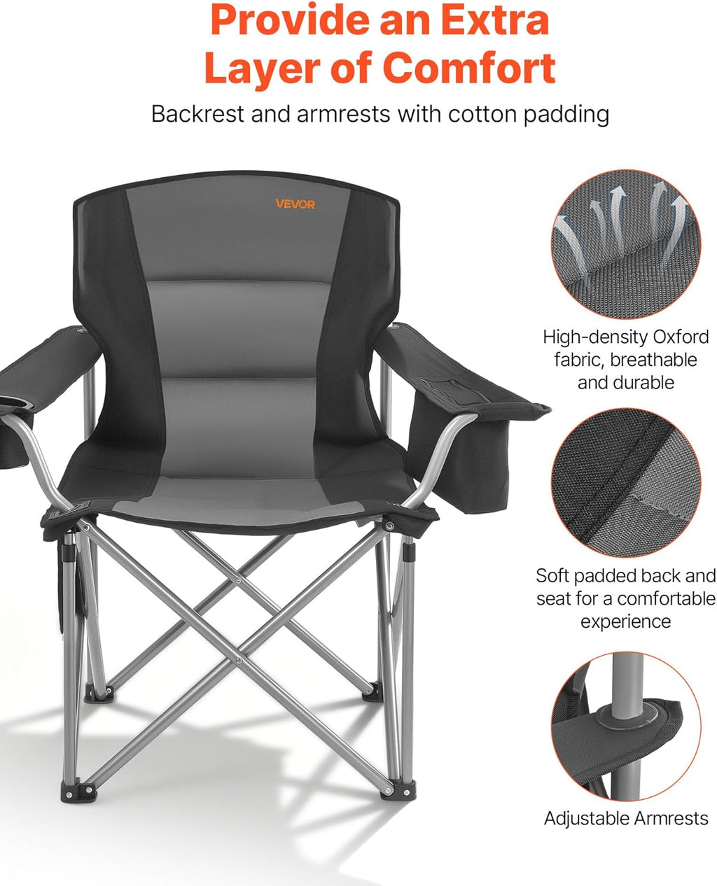 VEVOR Oversized Camping Chair - Portable Heavy-Duty Quad with Lumbar Support & Side Pockets | 2-Pack