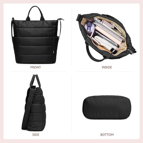 KALIDI Quilted Tote Bag, Puffer Hobo Laptop Bag Anti Splash Crossbody Zipper Shoulder Bag Large Casual Work Daily Women