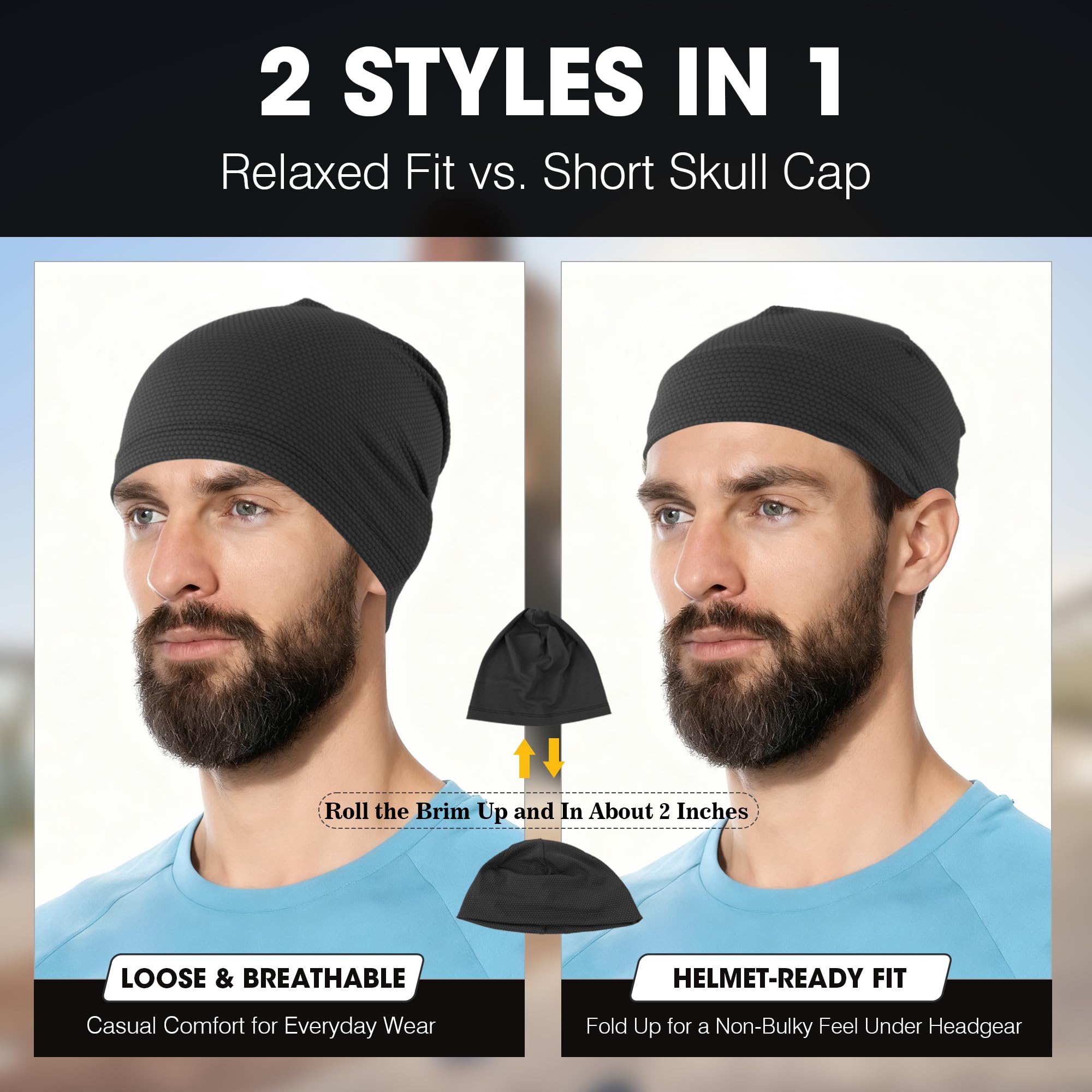 WTACTFUL Cooling Skull Cap for Men Women Breathable Running Caps Sweat Hat Skull Caps Thin Slouchy Beanie for Dreadlock Cycling Motorcycle Riding Hiking Helmet Liner Sport 3Pack Black