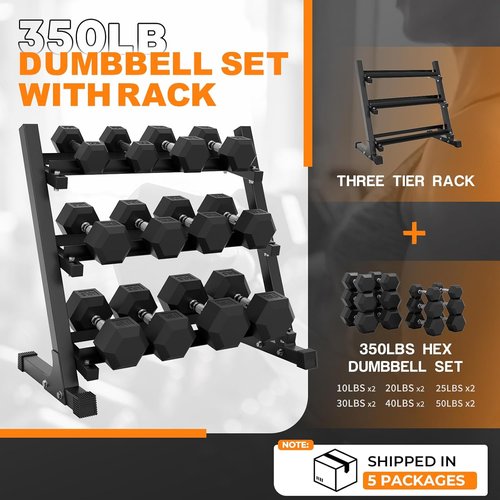 Mikolo Dumbbell Sets - Rubber Hex Hand Weights with Rack | Multiple Options: 160-550LB for Strength Training