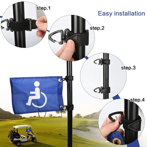 MOTAIN Easy Installation Golf Cart Flag Holder,2 Pack Elastic Strap Bracket with 6 * 9'' Handicap Flag for Seniors Handicapped Disability