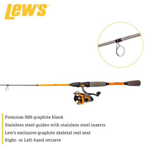 Lew’s Hypersonic Spinning Reel and Fishing Rod Combo, 6-Foot Light Power Fast Action IM6 Graphite Rod, Size 200 Reel, 5.1:1 Gear Ratio, Orange/Gray