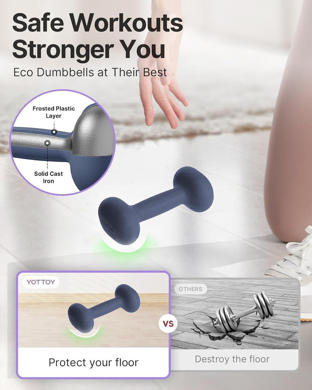 YOTTOY Dumbbell Set for Women - 2 to 15 Pound Non-Slip Hand Weights for Home Workouts | Portable Neoprene