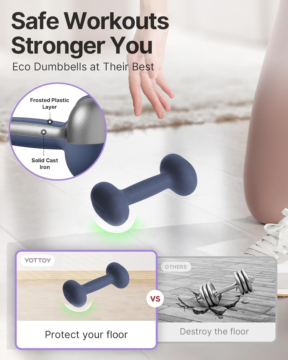 YOTTOY Dumbbell Set for Women - 2 to 15 Pound Non-Slip Hand Weights for Home Workouts | Portable Neoprene