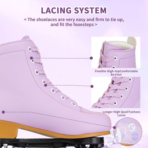 Silvertree Roller Skates for Women and Girls PU Leather High-top Adult Roller Derby Skate Wheels Light Up Roller Skate Four-Wheel Shiny Roller Skates for Girls Boys Men Unisex