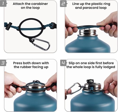 ABOTOCUP Paracord Handle fits Wide Mouth Water Jug, Durable Paracord Bracelet Strap Carrier for 32 40 64 128 oz Bottle, Secure Accessories for Hiking with Safety Ring Carabiner & Compass Whistle