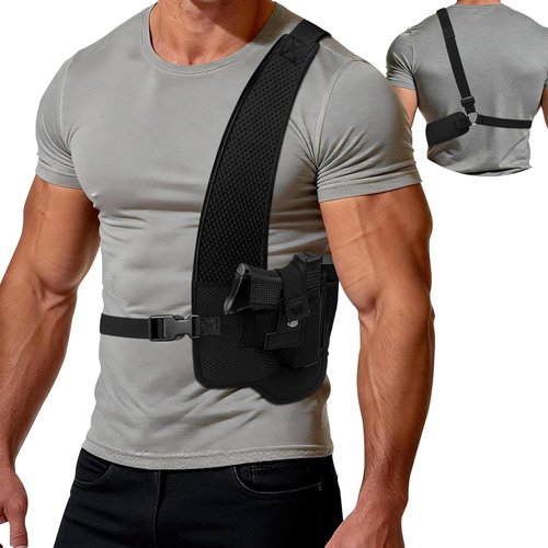 AIKATE Shoulder Holster - Universal Chest Holster for 9mm Pistols with Magazine Pouch | Fits Glock, Sig, S&W