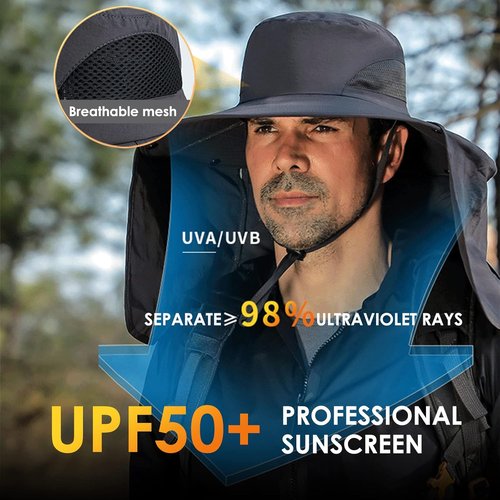 DOCVIT Fishing Hat - Waterproof Wide Brim Bucket Hat for Men & Women | UPF 50+ Sun Protection with Neck Flap