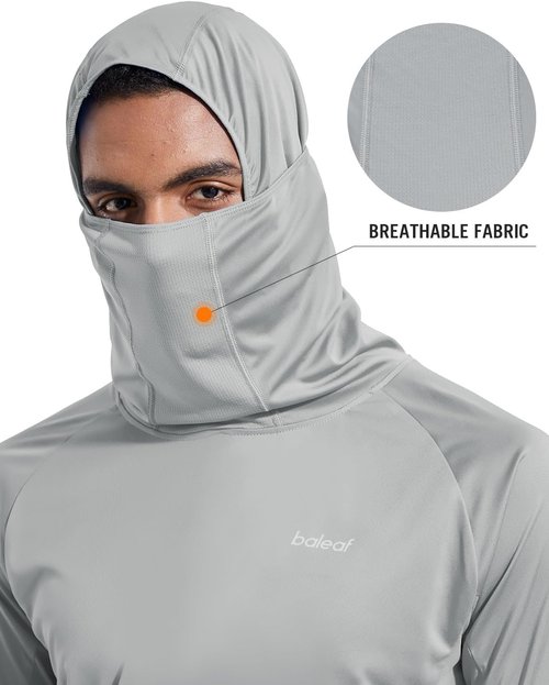 Baleaf Men's Sun Protection Hoodie - UPF 50+ Long Sleeve UV SPF Shirt with Mask for Fishing | Lightweight