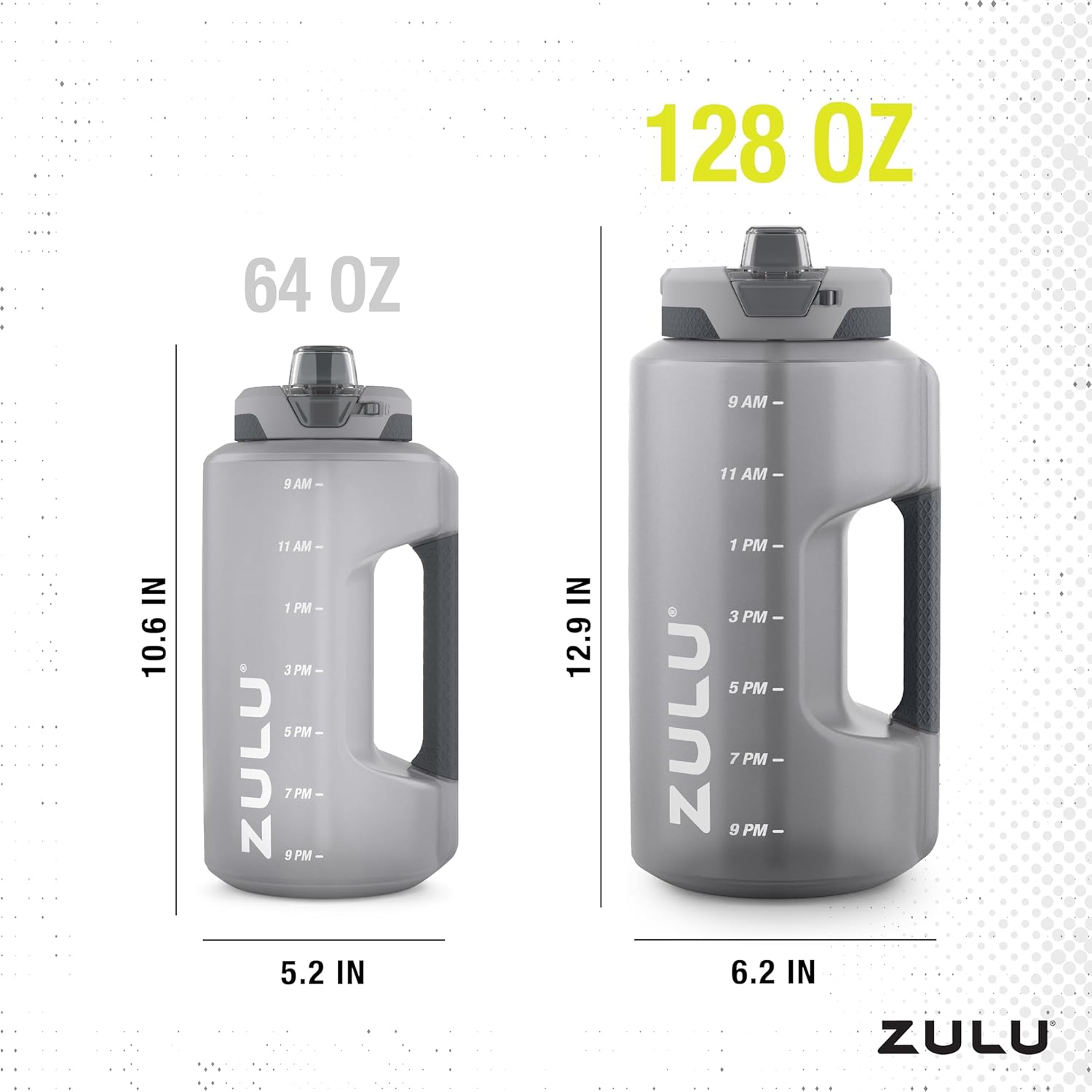 ZULU Goals 128oz Half Gallon Water Bottle - Leak Proof, Time Marker, & Handle | Grey Reusable Jug for Gym & Outdoors