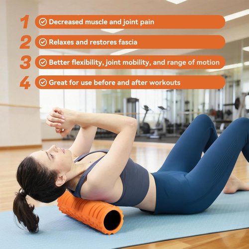 Foam Roller for Deep Tissue Massager, 18" Trigger Point Foam Roller, Patented Exercise Roller for Muscle Recovery, Physical Therapy, Improves Mobility, Fitness, Yoga and Pilates (Orange)