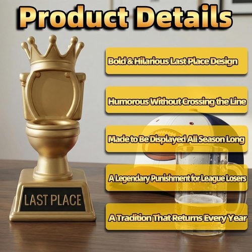 Freetoes Gold Toilet Trophy - 6 Inch Fantasy Football Loser Award | Funny Last Place Trophy