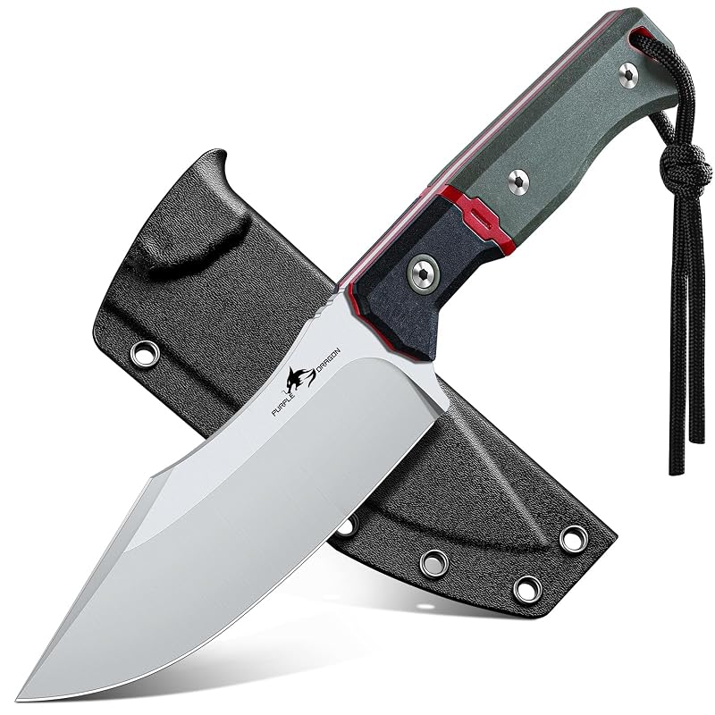 Purple Dragon 4.8 Inch Outdoor Skinner Knife - Drop Point D2 Steel, Full-Tang, G10 Handle