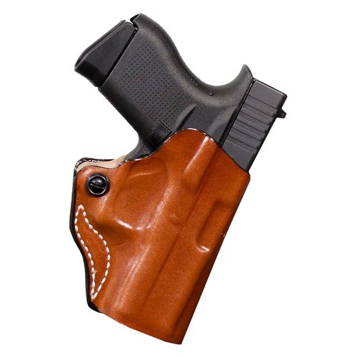 DeSantis Mini Scabbard Gun Holster with Secure Grip, Fits Glock 43 and 43X, Leather Molded Holster, Right-Hand Draw, Unisex, Tan