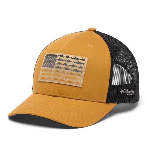 Columbia Unisex Unisex PFG Fish Flag Mesh Snap Back Hat, Maple Sugar/Black/Fish Flag, One Size