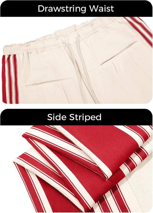 Fisoew Wide Leg Pants - High Waisted Striped Palazzo Track Pants with Pockets for Women
