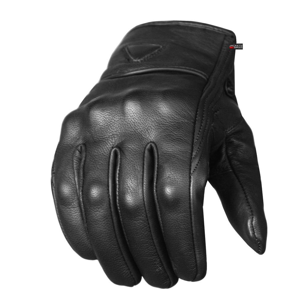 Jackets 4 Bikes Motorcycle Gloves - Premium Leather for Men, Touchscreen, Non-Slip, Motorbike Cruiser Street Biker Protector Black S