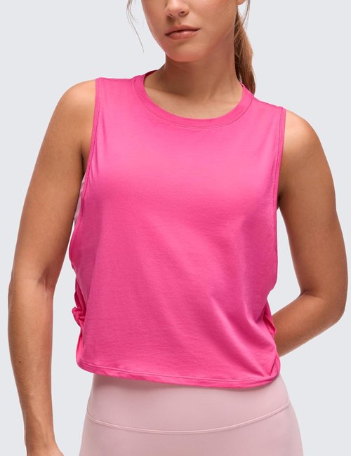 CRZ YOGA Pima Cotton Tank Tops for Women - Loose Sleeveless Athletic Workout Crop Shirt