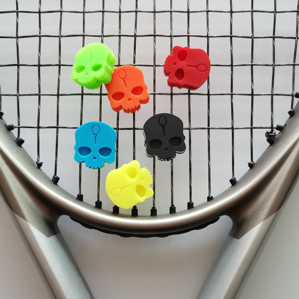 Tennis Dampener Cute/Funny 6 Pack Skull Tennis Racket Vibration Dampener Soft Silicone Tennis Racquet Shock Absorbing Tennis Damper Tennis Racket Shock Absorber(6 Pack Skull)