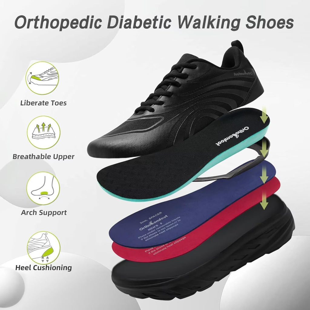 Skiennix Men's Orthopedic Diabetic Running Shoes - Comfortable Arch Support for Heel Pain Relief | Wide Fit Sneakers
