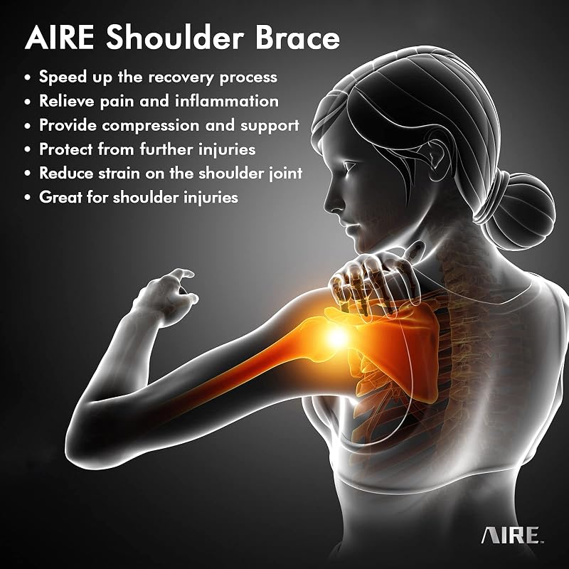 AIRE Shoulder Brace for Men & Women - Adjustable Recovery Support, Rotator Cuff Pain Relief, Black, One Size