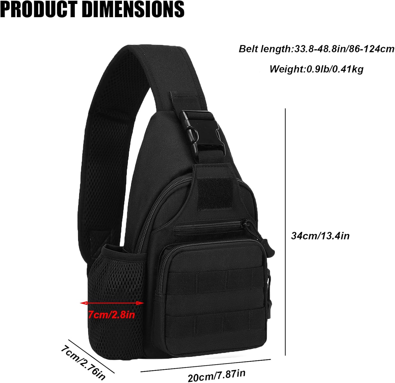 ZHIERNA Tactical Crossbody Bag - Versatile EDC Shoulder Sling with Water Bottle Holder & USB Charging Port | Black