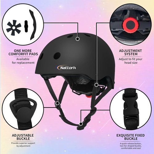 Nattork Kids Helmet - Protective Gear with Removable Liner for Skateboarding, Biking & Scootering | Ages 4-12