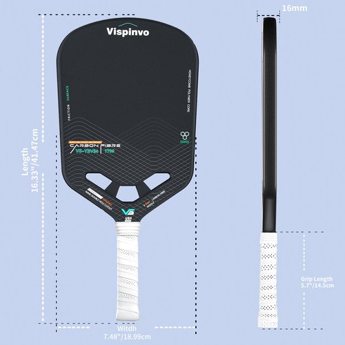 Vispinvo Pickleball Paddle Edgeless, 16MM T700 Thermoformed Raw Carbon Fiber Pickleball Paddle, USAPA Approved, Foam Injected Edges for Expanded Sweet Spot, Control and Balance