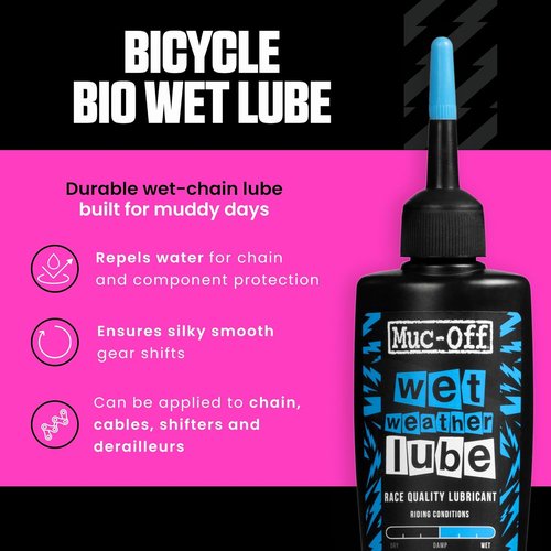 Muc-Off Chain Wet Lube 120ml - Biodegradable Bicycle Lubricant | Reduces Friction & Extends Chain Life | Wax-Based Water Repellent for MTB & Road Bikes