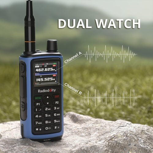 Radioddity GM-30 PRO GMRS Radio, Long Range Handheld Radio with UHF/VHF/NOAA/FM/Airband Reception, APP Wireless Programming 1.77" TFT Display, Frequency Copy, 1,000 Channels, 2 Pack & 2 Speaker Mic